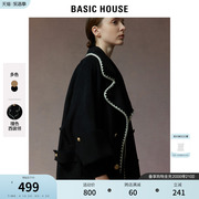 Basic House/百家好双排扣外套2023秋冬通勤翻领毛呢大衣外套