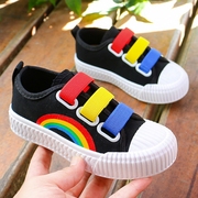 儿童帆布鞋2023白色彩虹鞋，表演小白鞋女童，幼儿园板鞋男童鞋子小童