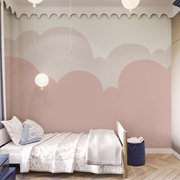 温馨云朵墙纸女孩卧室简约墙布卡通儿童房壁纸幼儿园定制壁画