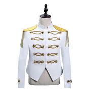 男歌手欧式宫廷风格演出服，上衣舞台表演白色肩章，流苏短款小外套