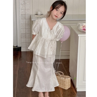 美人鱼韩版女童装儿童夏季时髦甜美短袖，娃娃衫亮片鱼尾裙包裙