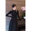新中式黑色长袖连衣裙女秋冬季2023高级感气质收腰显瘦长裙子