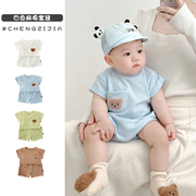 夏季韩版婴幼儿T恤短裤套装宝宝薄款卡通小熊短袖小童休闲两件套