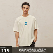 CHINISM CH字母印花短袖T恤男美式休闲潮牌宽松纯棉重磅五分袖