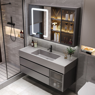 轻奢智能岩石一体浴室柜组合现代简约洗手池，洗脸镜卫生间洗漱台盆
