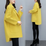 反季黄色毛呢外套女韩版2021新秋冬小个子燕尾版宽松呢子大衣
