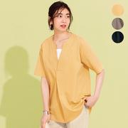 日系女士中长款纯棉短袖T恤衫V领夏季女装T252五分袖设计感