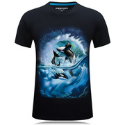 带有鲸鱼动物图案衣服男式T恤3D短袖T恤男立体个性圆领男装打底衫