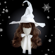 磁铁兔原创雪夜卡罗拉白女巫(白女巫)蝴蝶结，lolita万圣节魔女巫师麂皮帽子