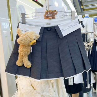法式小熊玩偶假两件百褶短裤裙，女夏季小众设计感防走光半身a字裙
