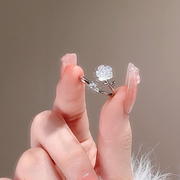 s925银戒指水晶山茶花戒指女小众，设计开口素圈戒指轻奢尾戒食指环