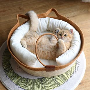 夏季编织猫窝玩具球一体网红宠物，窝四季通用可水洗，保暖睡觉窝猫咪
