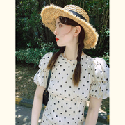 小个子波点连衣裙女夏季韩版高级感泡泡袖显瘦气质a字中长裙
