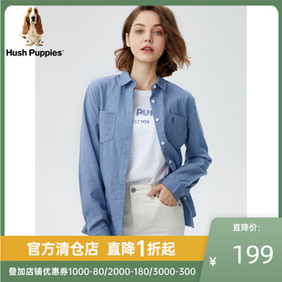 Hush Puppies暇步士女装秋季纯棉复古千鸟格长袖衬衫HA-22519D