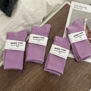 粉紫色长袜子女ins潮中筒袜春夏百搭糖果色堆堆袜网红紫色压力袜
