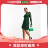 香港直邮潮奢monki女士，monki长袖网纱绿色格纹连衣裙