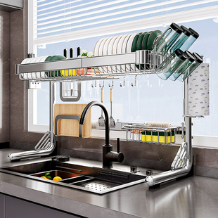 厨房水槽置物架304不锈钢伸缩多功能碗盘收纳水池洗碗碟沥水架子