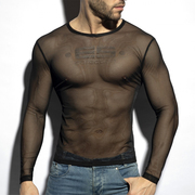 ES COLLECTION 柔软气运动性感健身透视网纱紧身男长袖T恤TS303