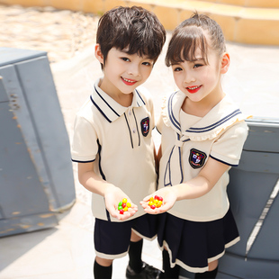 幼儿园园服夏季小学生班服校服米色纯棉大班毕业照服装学生影楼服