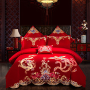 婚庆四件套结婚大红色刺绣新婚喜被八件套床上用品陪嫁六件套中式