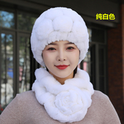 獭兔毛帽子女冬季玫瑰花帽子，加厚保暖中老年，护耳皮草编织帽子
