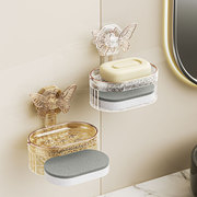 轻奢创意蝴蝶吸盘香皂盒置物架免打孔双层沥水肥皂盒壁挂式卫生间