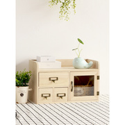 创意桌面实木收纳盒抽屉式带门收纳柜办公室书桌储物盒木制置物架