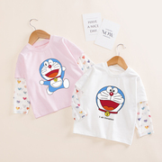 女童夏季T恤纯棉宝宝长袖防晒衣服儿童薄款花臂上衣服机器猫童装