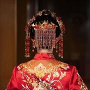 红色琉璃花超美流苏后区汉服古装，秀禾结婚发饰品中式新娘