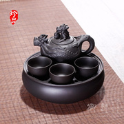 竹官紫砂壶功夫茶具整套小型家用茶壶圆形，茶盘套装茶杯办公茶具