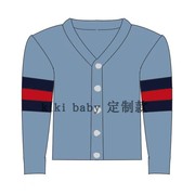 kiki 男童女童24夏季孔雀蓝条纹袖棉线粗螺纹针织V领开衫上衣