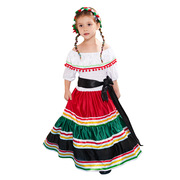 自拍墨西哥民族小女连衣，长裙万圣节cos表演装亡灵节民族风裙