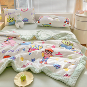 卡通纯棉豆豆绒毛毯被子加厚冬季珊瑚，绒午睡小毯子，儿童盖毯床上用