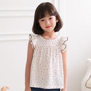  韩国进口童装MuyBien2018夏女童可爱圆点飞袖娃娃衫短袖T恤