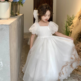女童白色公主裙连衣裙，夏季2024大儿童装，生日花童礼服婚纱裙子