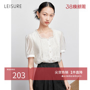 丽雪新中式精致透气重工蕾丝衫简约通勤短袖衬衫气质小衫女