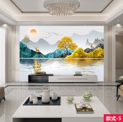 8d现代简约客厅沙发山水画墙纸影视墙布壁画新中式电视背景墙壁纸