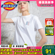 dickies短袖t恤女式绣花徽章，夏季修身舒适棉t恤上衣男8821z