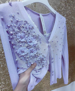 高定仙女香芋紫色立体满身，水钻雪纺花朵，薄款防晒衫空调披肩开衫