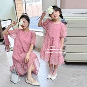 韩系母女装亲子装夏装洛丽塔，公主裙女童泡泡，袖轻奢泡泡网纱裙2023