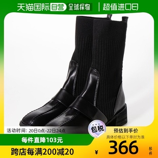 日本直邮styleblockpu皮革，袜靴(黑色)拉链尖头