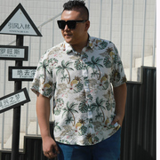 夏威夷沙滩花短袖衬衫男士宽松版加肥加大码韩风薄款胖子衬衣男装