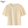 Etam艾格新中式蕾丝泡泡袖上衣女2024春夏短袖花朵米白色T恤
