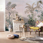 欧式复古中世纪热带雨林壁画植物，叶子美式田园，壁纸客厅卧室背景墙