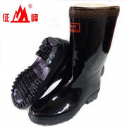 征峰橡胶雨靴男式中筒雨靴黑色橡胶帆布里防水防滑耐磨透气柔软