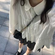 可爱娃娃领衬衫女2023秋季日系小清新外穿白衬衣少女别致上衣