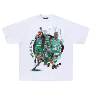 雷阿伦T恤 NBA凯尔特人美式小领口vintage短袖宽松街头篮球嘻哈