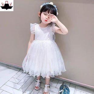 2-11岁女童连衣裙夏装洋气白色公主裙背心网纱裙儿童裙子宝宝