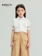 rbixg瑞比克童装夏季纯棉蕾丝拼接儿童，衬衣公主女童短袖衬衫