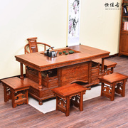 全实木仿古中式红木南榆木，家具宝珠功夫餐茶桌椅，组合将军台泡茶台